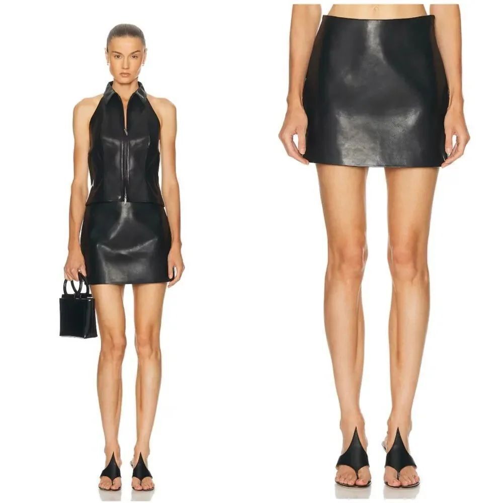 NWT CULT GAIA Quentin Black Leather Mini Skirt